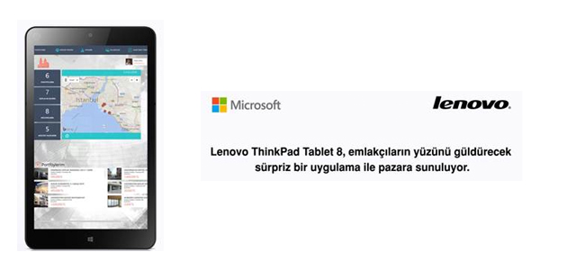 Lenovo ThinkPad Tablet 8, emlakçıların yüzünü güldürecek sürpriz bir uygulama ile pazara sunuluyor.